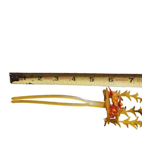 2 Rare Antique Japanese Konsashi Floral Hair Clip With Dangling Leaf Design & Ma - Picture 5 of 12